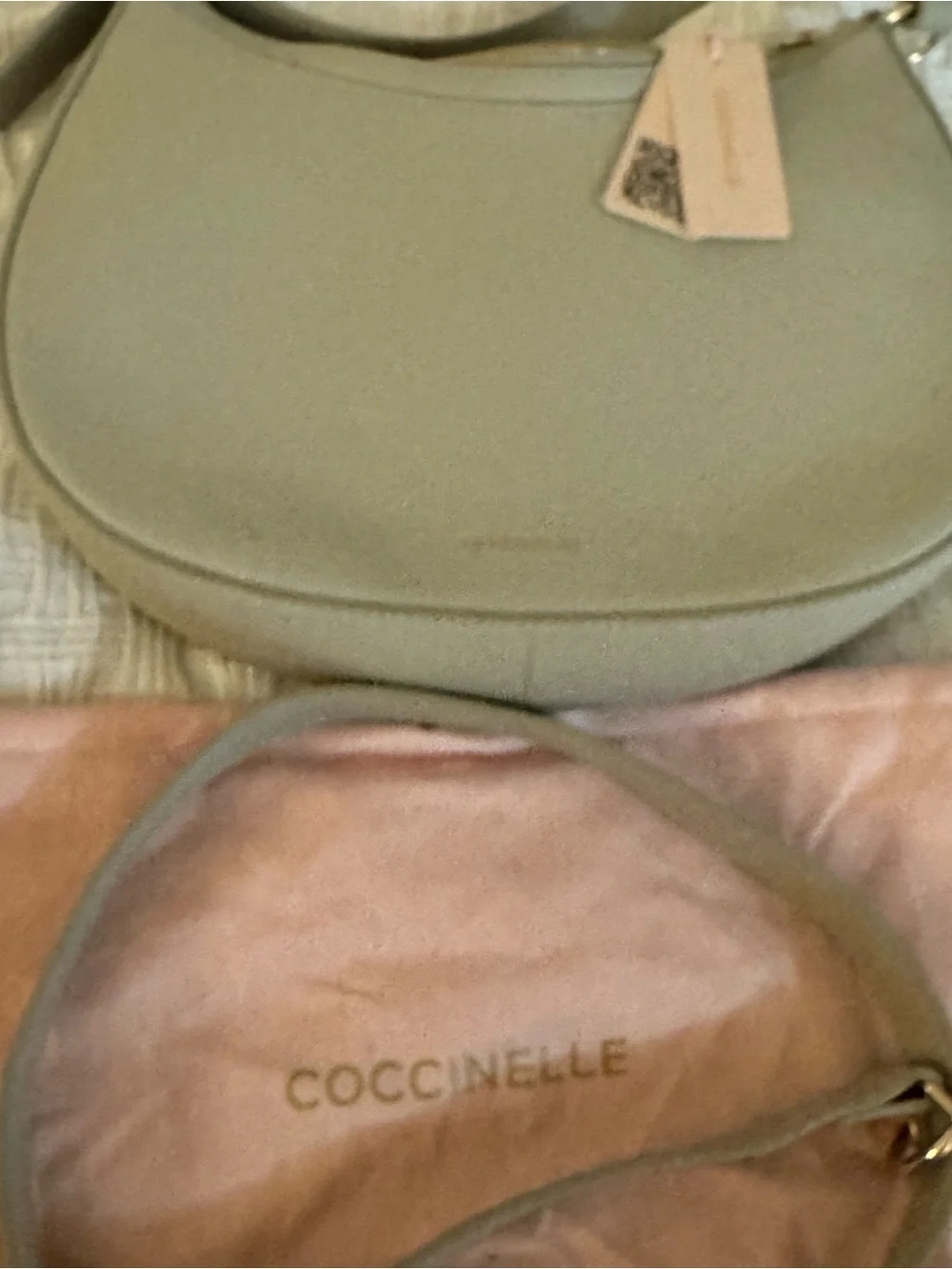 Coccinelle  Italian  Leather Crescent Shoulder Bag in Light Gray